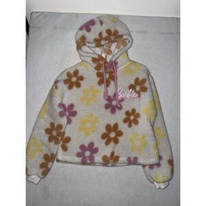 Barbie Sweatshirt‎ Womens Small Sherpa Fleece Cropped Hoodie Pullover Sweater